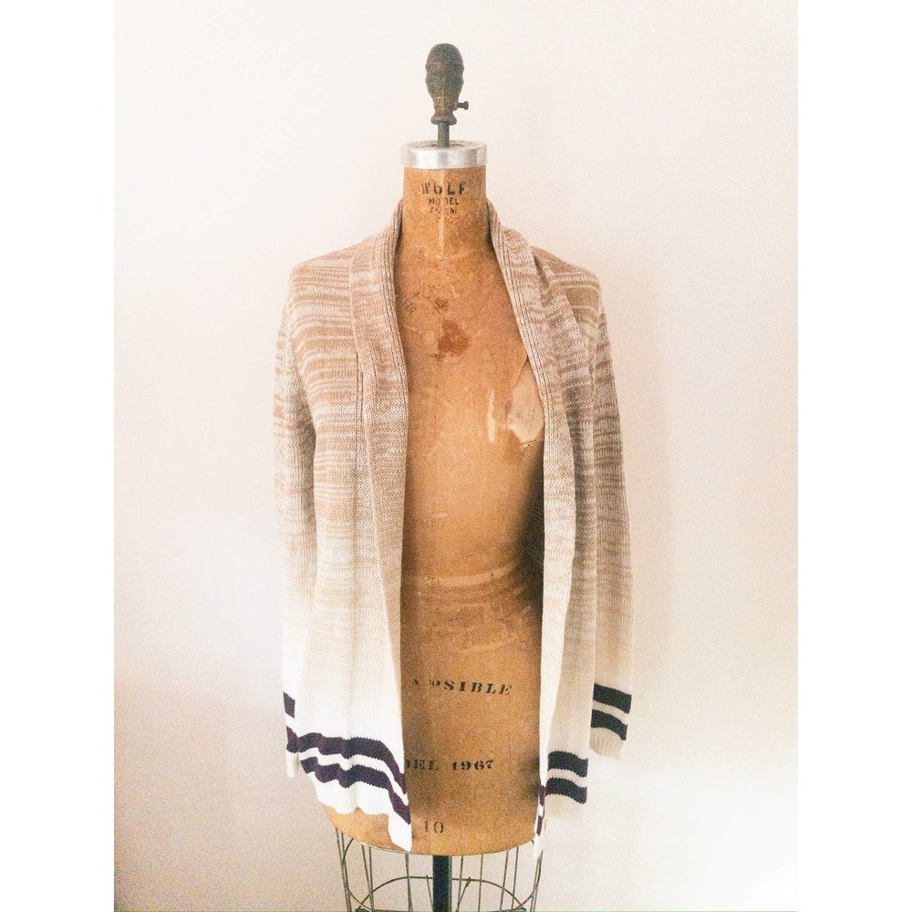 RVCA Cream and Brown Gradient Open-Front Cardigan